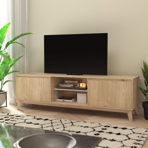 Flash Furniture Hatfield TV Stand in Light Natural for 65+ Inch TV's w/Adjust Cnter Shelf and Dual Soft Close Doors EM-TV1801-LTNAT-GG - main